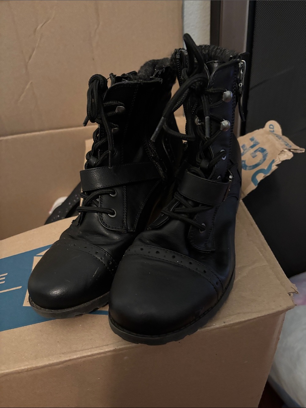 ASOS Black Lace-Up Women's Combat Boots with Strap